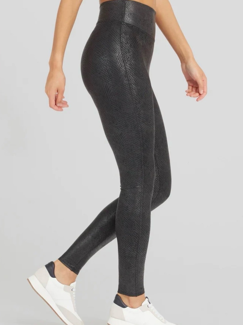 Spanx faux leather matte snake print leggings high waist black size small